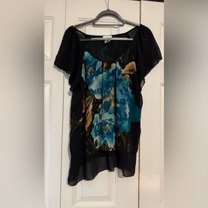Halo Black and Blue Floral Women's Blouse